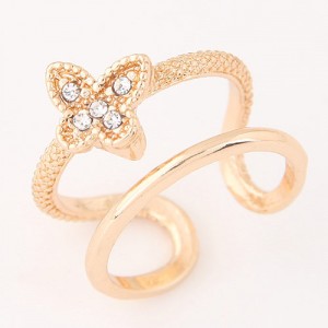 Rhinestone Inlaid Sweet Butterfly Embellished Dual Layers Hollow Style Open-end Ring