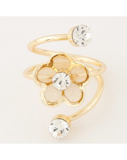 Rhinestone Inlaid Elegant Golden Flower Design Artistic Fashion Ring