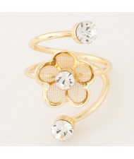 Rhinestone Inlaid Elegant Golden Flower Design Artistic Fashion Ring