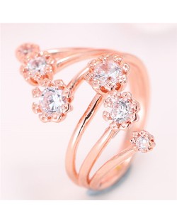 Korean Fashion Graceful Design Cubic Zirconia Inlaid Floral Ring - Copper