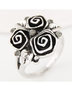 Vintage Style Roses Silver Fashion Ring
