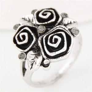Vintage Style Roses Silver Fashion Ring