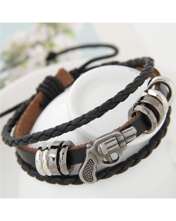 Pistol and Rings Decoration Multi-layers Leather Fashion Bracelet