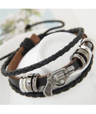 Pistol and Rings Decoration Multi-layers Leather Fashion Bracelet