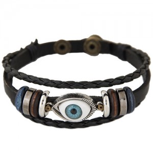 Eye Pendant Design Multi-layer Weaving Leather Fashion Bracelet