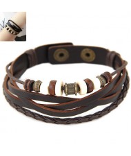 Vintage Beads Decorated Multi-layers Leather Fashion Bracelet - Brown