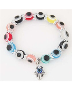 Unique Folk Style Vintage Hand Pendant Eye Beads Fashion Bracelet - Multicolor