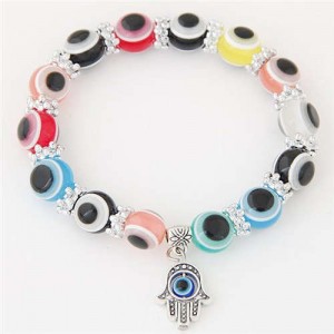 Unique Folk Style Vintage Hand Pendant Eye Beads Fashion Bracelet - Multicolor