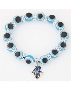 Unique Folk Style Vintage Hand Pendant Eye Beads Fashion Bracelet - Sky Blue