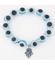 Unique Folk Style Vintage Hand Pendant Eye Beads Fashion Bracelet - Sky Blue