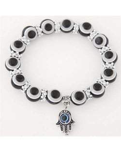 Unique Folk Style Vintage Hand Pendant Eye Beads Fashion Bracelet - Black