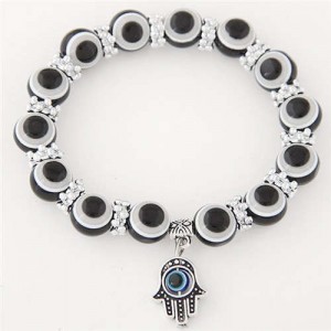 Unique Folk Style Vintage Hand Pendant Eye Beads Fashion Bracelet - Black