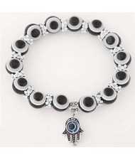 Unique Folk Style Vintage Hand Pendant Eye Beads Fashion Bracelet - Black