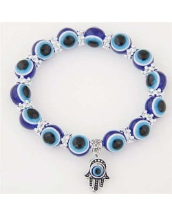 Unique Folk Style Vintage Hand Pendant Eye Beads Fashion Bracelet - Dark Blue