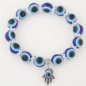 Unique Folk Style Vintage Hand Pendant Eye Beads Fashion Bracelet - Dark Blue