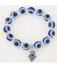 Unique Folk Style Vintage Hand Pendant Eye Beads Fashion Bracelet - Dark Blue