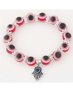 Unique Folk Style Vintage Hand Pendant Eye Beads Fashion Bracelet - Red