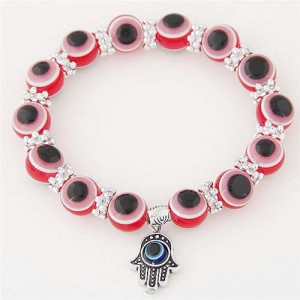 Unique Folk Style Vintage Hand Pendant Eye Beads Fashion Bracelet - Red