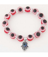 Unique Folk Style Vintage Hand Pendant Eye Beads Fashion Bracelet - Red
