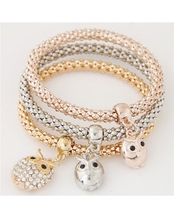 Night Owl Pendants Triple Layers Alloy Fashion Bracelet