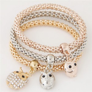 Night Owl Pendants Triple Layers Alloy Fashion Bracelet