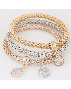 Rhinestone Inlaid Rounds Pendant Studs Alloy Fashion Bracelet