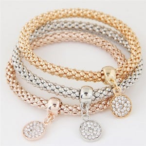 Rhinestone Inlaid Rounds Pendant Studs Alloy Fashion Bracelet