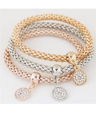 Rhinestone Inlaid Rounds Pendant Studs Alloy Fashion Bracelet