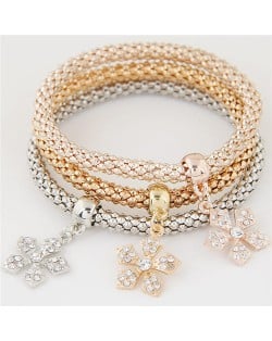 Rhinestone Embellished Snowflake Pendants Studs Alloy Fashion Bracelet