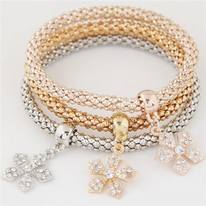 Rhinestone Embellished Snowflake Pendants Studs Alloy Fashion Bracelet