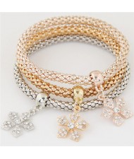 Rhinestone Embellished Snowflake Pendants Studs Alloy Fashion Bracelet