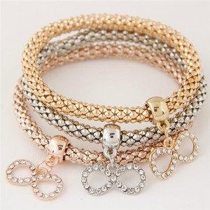 Infinity Symbol Pendants Triple Layers Combo Studs Fashion Alloy Bracelet