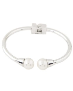 Graceful Pearl Fashion Open Style Alloy Bangle - Silver