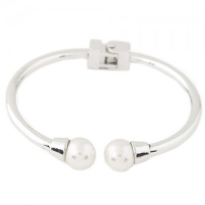 Graceful Pearl Fashion Open Style Alloy Bangle - Silver