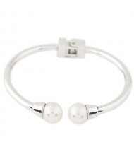 Graceful Pearl Fashion Open Style Alloy Bangle - Silver