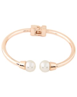 Graceful Pearl Fashion Open Style Alloy Bangle - Golden