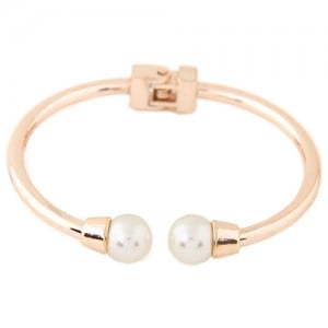 Graceful Pearl Fashion Open Style Alloy Bangle - Golden
