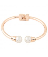 Graceful Pearl Fashion Open Style Alloy Bangle - Golden