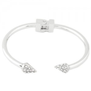 Rhinestone Inlaid Rivets Design Open Style Fashion Bangle - Silver