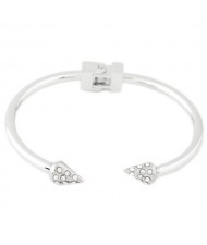 Rhinestone Inlaid Rivets Design Open Style Fashion Bangle - Silver