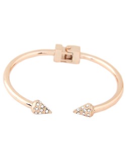 Rhinestone Inlaid Rivets Design Open Style Fashion Bangle - Golden
