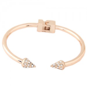 Rhinestone Inlaid Rivets Design Open Style Fashion Bangle - Golden
