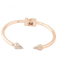 Rhinestone Inlaid Rivets Design Open Style Fashion Bangle - Golden