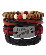 Love Theme Alloy Plate Decorated Multi-layer Weaving Style Leather Bracelet