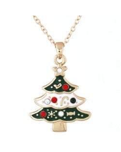 Czech Rhinestone Inlaid Oil Spot Glazed Christmas Tree Pendant Fashion Necklace - Green