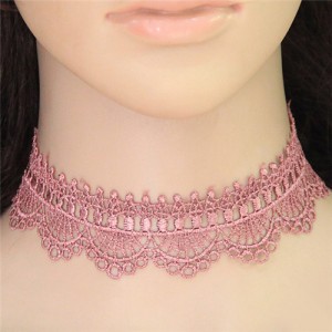 Pinky Floral Pattern Lace Women Fashion Necklace