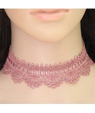 Pinky Floral Pattern Lace Women Fashion Necklace