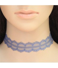 High Fashion Blue Floral Lace Necklace
