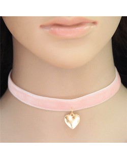 Golden Heart Pendant Pink Rope Fashion Necklace