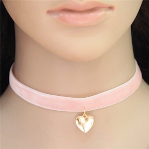 Golden Heart Pendant Pink Rope Fashion Necklace